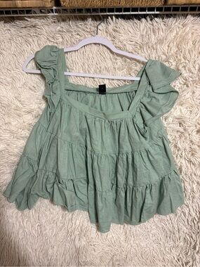 SHEIN Sage Green Tiered Ruffle Tank Top